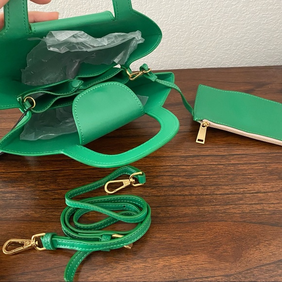 Racing Green Mini DOLL Top Handle Basket Crossbody Bag Satchel w/ Coin Pouch B5 - Picture 6 of 10